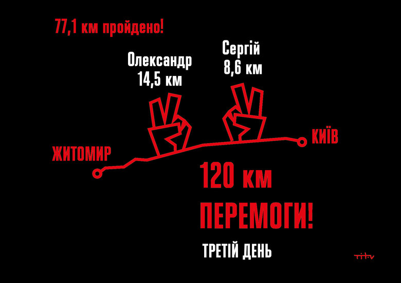 Ветераны Швецов и Храпко, оба на протезах, идут пешком навстречу друг другу из Киева и Житомира, чтобы собрать 3,6 млн грн на оборудование для военного госпиталя 04