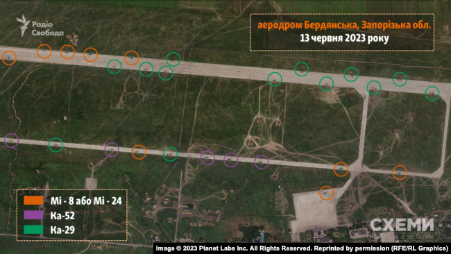 Росія перекинула на аеродром Бердянська 20 гелікоптерів з початком контрнаступу ЗСУ на Запорізькому напрямку, – Схеми 01