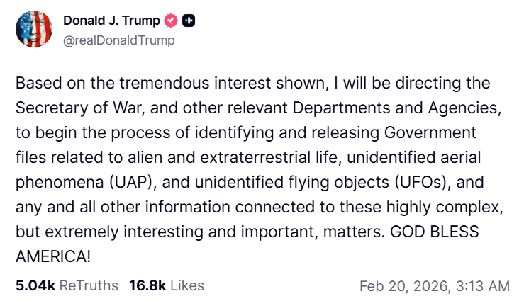 Трамп доручив розкрити секретні файли про НЛО