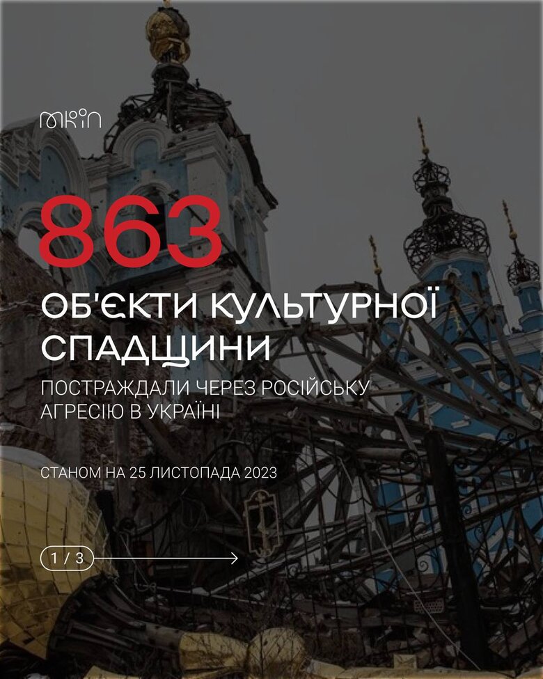 863 об’єкти культурної спадщини постраждали в Україні через російську агресію, - Мінкульт 01 863 об’єкти культурної спадщини постраждали в Україні через російську агресію, - Мінкульт 01