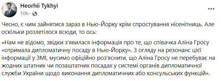 В МЗС заперечили, що Аліна Гросу має дипломатичну посаду