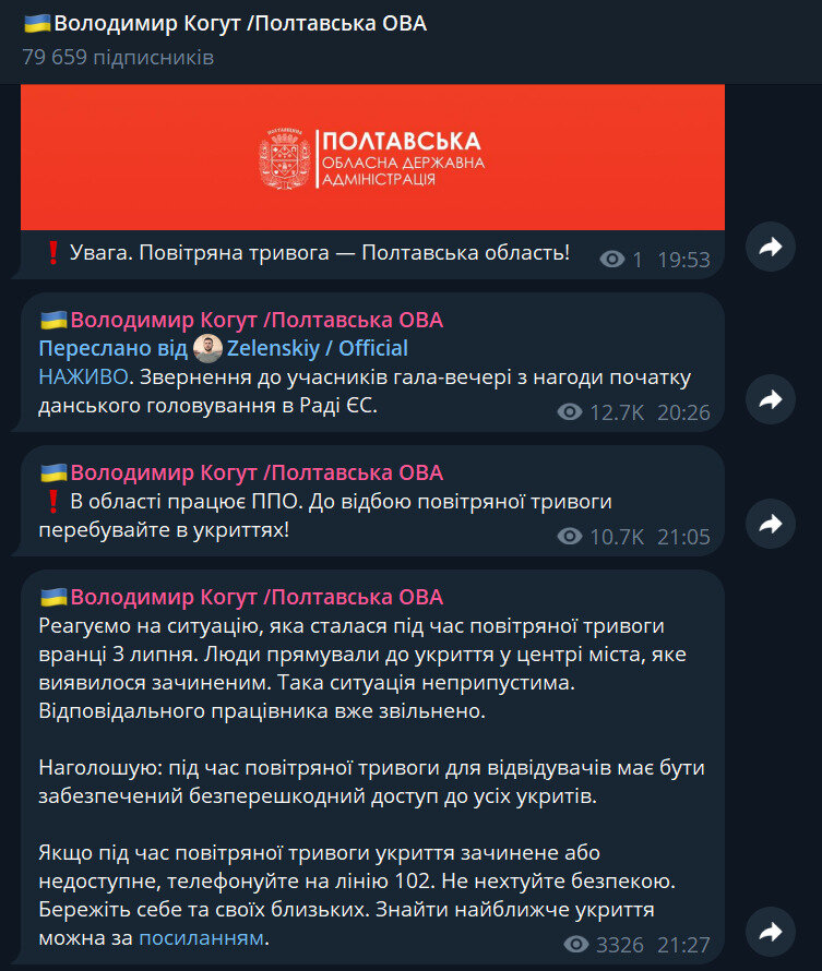 Report on closed shelters in Poltava