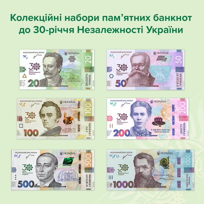 Нацбанк випустить колекційні набори пам’ятних банкнот до 30-річчя Незалежності 01