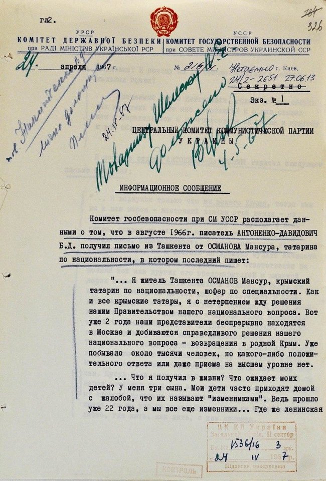 СБУ обнародовала архивные документы КГБ о попытках крымских татар вернуться в родной Крым 03