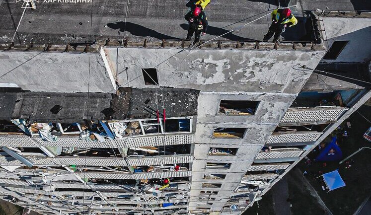 Russian strike on Kharkiv: fire at enterprise extinguished, rescue operations continue in residential area. VIDEO+PHOTOS