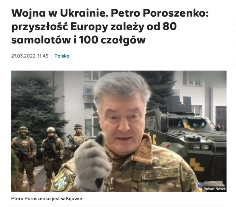 Майбутнє Європи зараз залежить від 80 літаків і 100 танків для української армії, - Порошенко в ефірі Polsat News 01