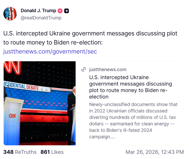 Трамп заявив, що Україна фінансувала переобрання Байдена