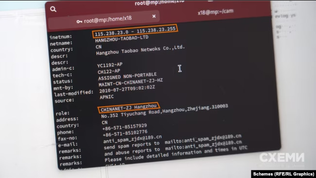 Зашифрована інформація з камери Hikvision на сервер Chinanet у Китаї