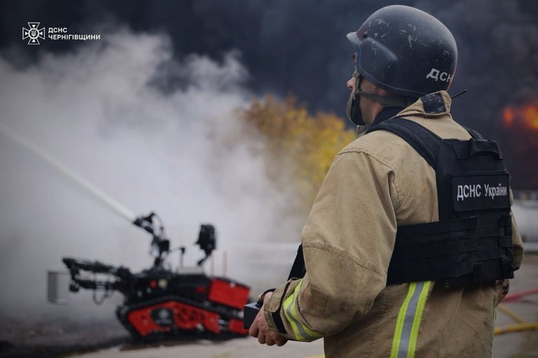 Large-scale fire in Pryluky after a drone strike on 8 October