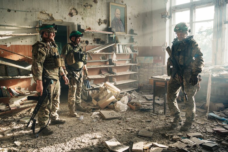 Soldiers of 68th Ranger Brigade in liberated Blahodatne 16