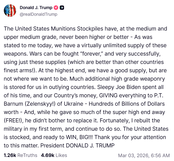 Трамп вважає, що США можуть воювати вічно