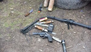 Police show weapons seized from blockade participants in Kryvyi Torets. PHOTOS+VIDEO