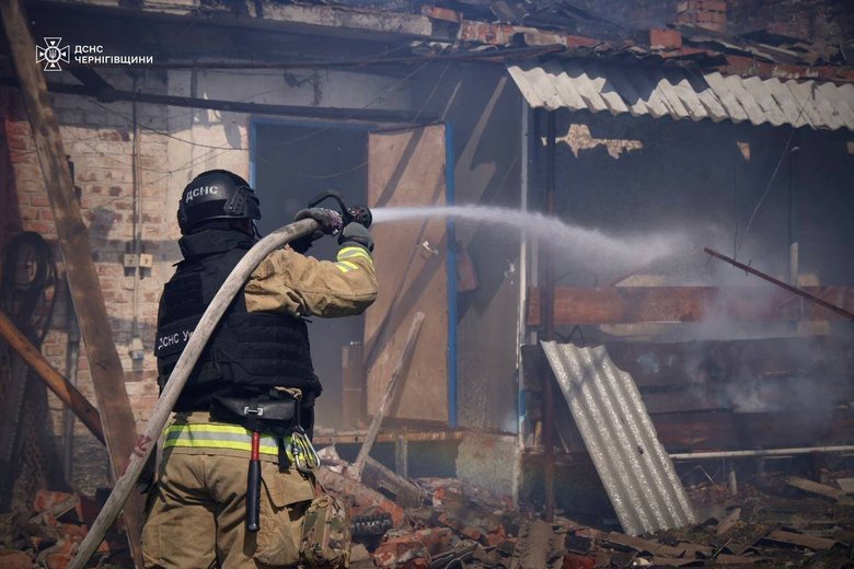 Russian strike sparks fire at enterprise in Chernihiv