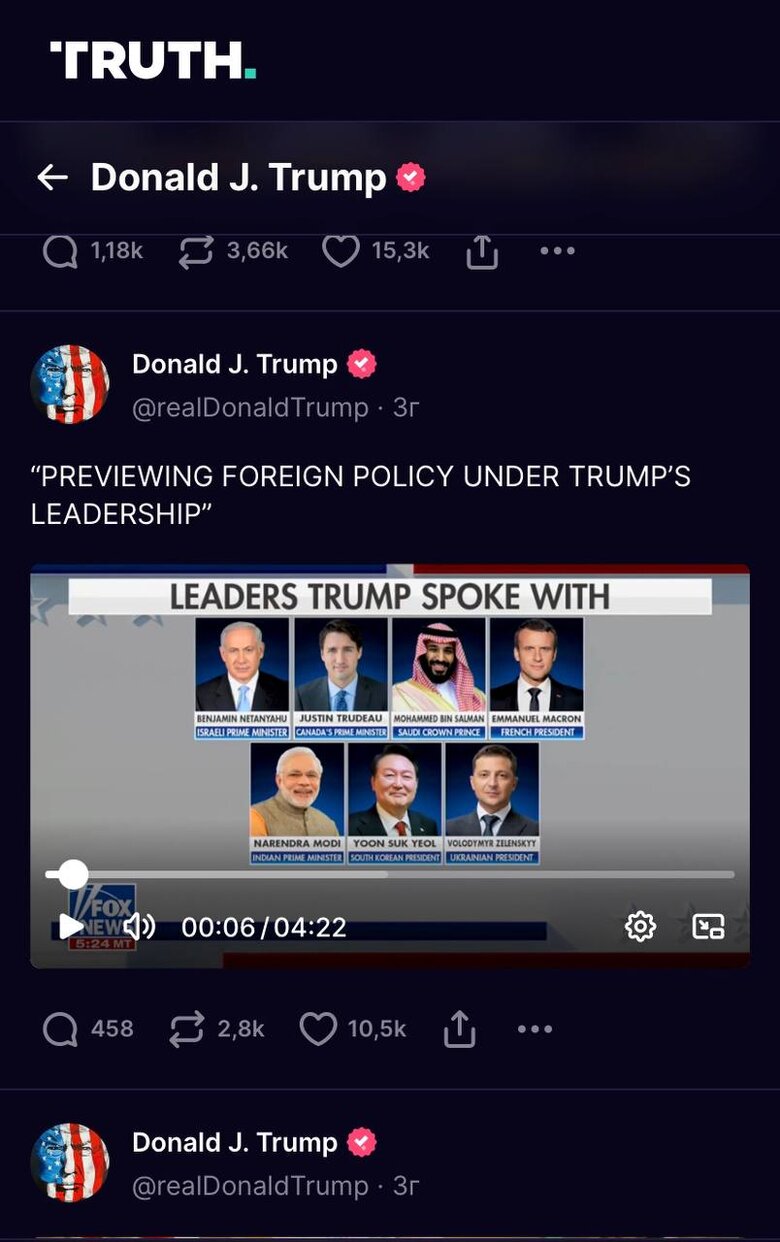 Пост Трампа в Truth Social