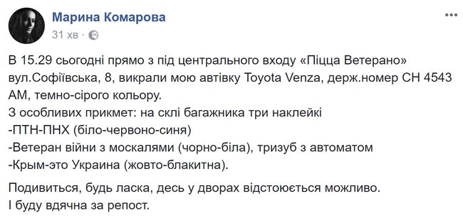 Автомобиль волонтерки Марины Комаровой угнали в Киеве, камеры зафиксировали угонщика 01
