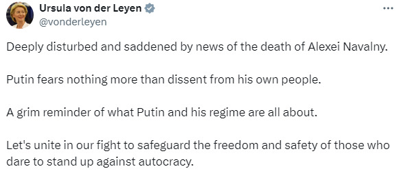 Урсула фон дер Ляєн про смерть Навального