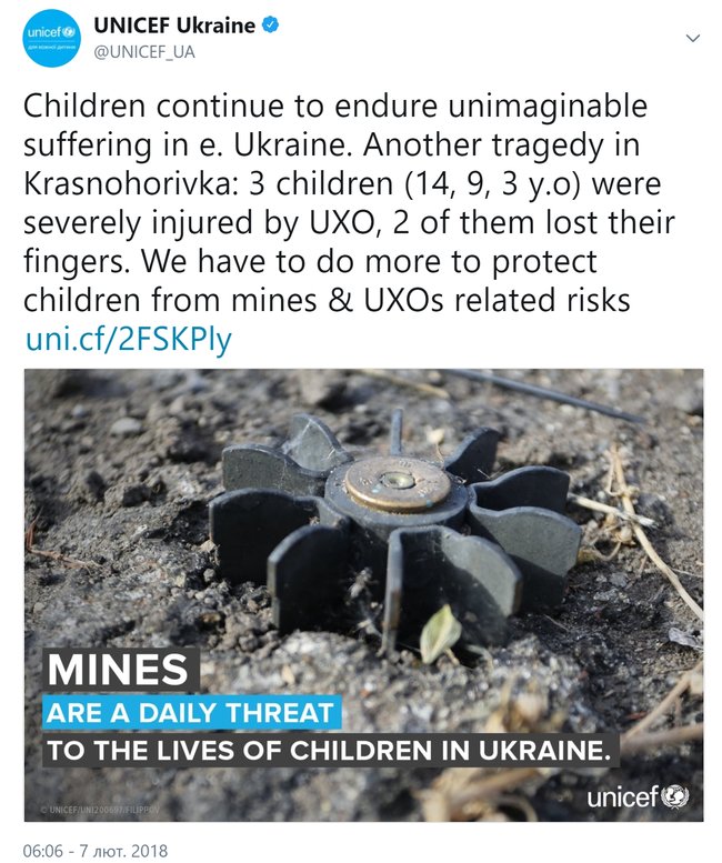 ЮНІСЕФ закликав робити більше, щоб захистити дітей Донбасу від мін 01