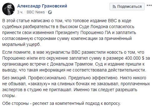 Никто никого не обзывал, на сливных бачках не заказывал, - Грановский о решении ВВС извиниться перед Порошенко 01