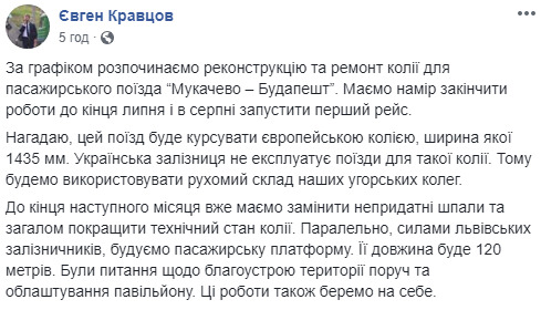 До кінця серпня плануємо запустити рейс Мукачево - Будапешт, - глава Укрзалізниці Кравцов 01