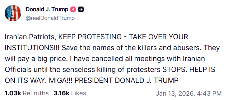 Трамп звернувся до Іранців на тлі протестів: що відомо?