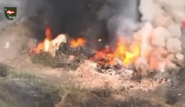 Soldiers of 14th SMB destroyed an occupiers’ ammunition load warehouse in Kupiansk direction with drone. VIDEO