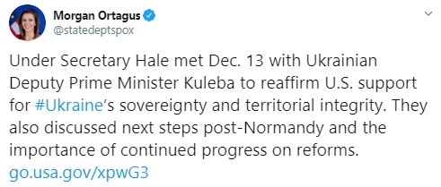 Вице-премьер Кулеба обсудил с замгоссекретаря США Хейлом действия после Нормандского саммита, - Ортагус 01