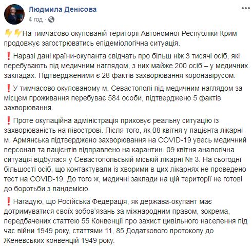 Окупанти приховують кількість хворих на коронавірус у Криму, - Денісова 01