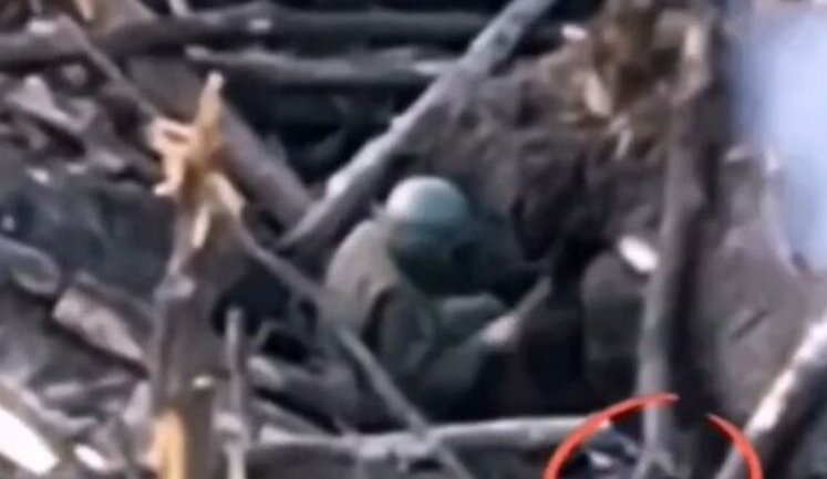 Occupier hit kamikaze drone that had fallen into his trench five times with stick. VIDEO