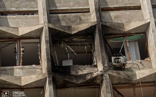 Sumy Regional Military Administration building was damaged as result of drone attack by Russian Federation. PHOTO