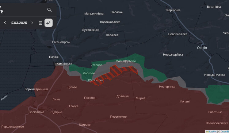 Russian troops have been trying to break through Piatykhatki-Mali Shcherbaky line since early March - DeepState