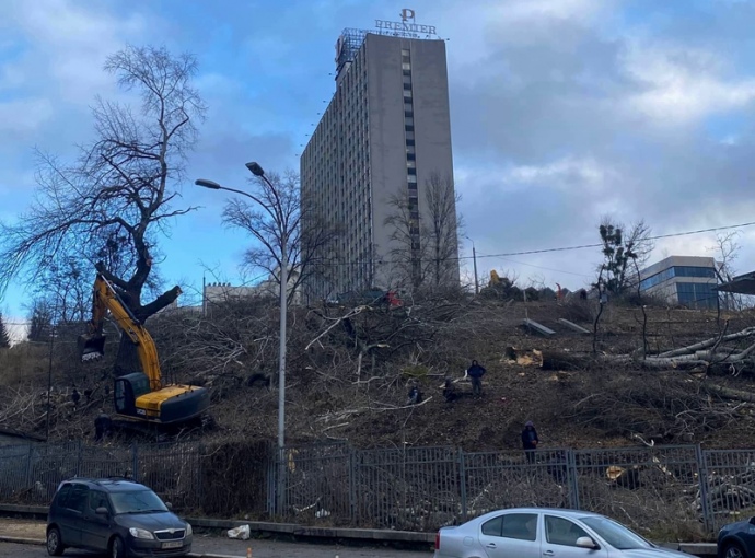 В Києві вирубали дерева біля стадіону Олімпійський для будівництва 30-поверхівки 01