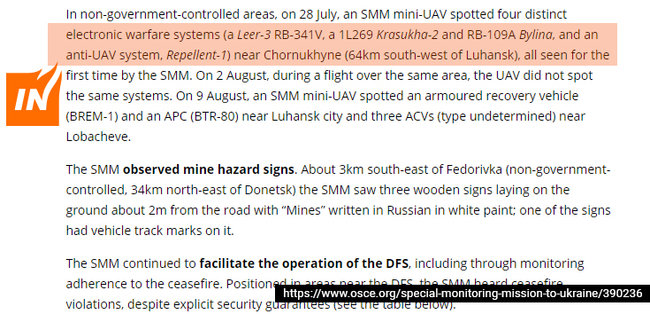 ОБСЕ две недели медлила с публикацией сенсационных данных о четырех секретных системах РЭБ РФ на Донбассе, - InformNapalm 01