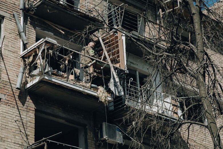 A building damaged by Russian shelling