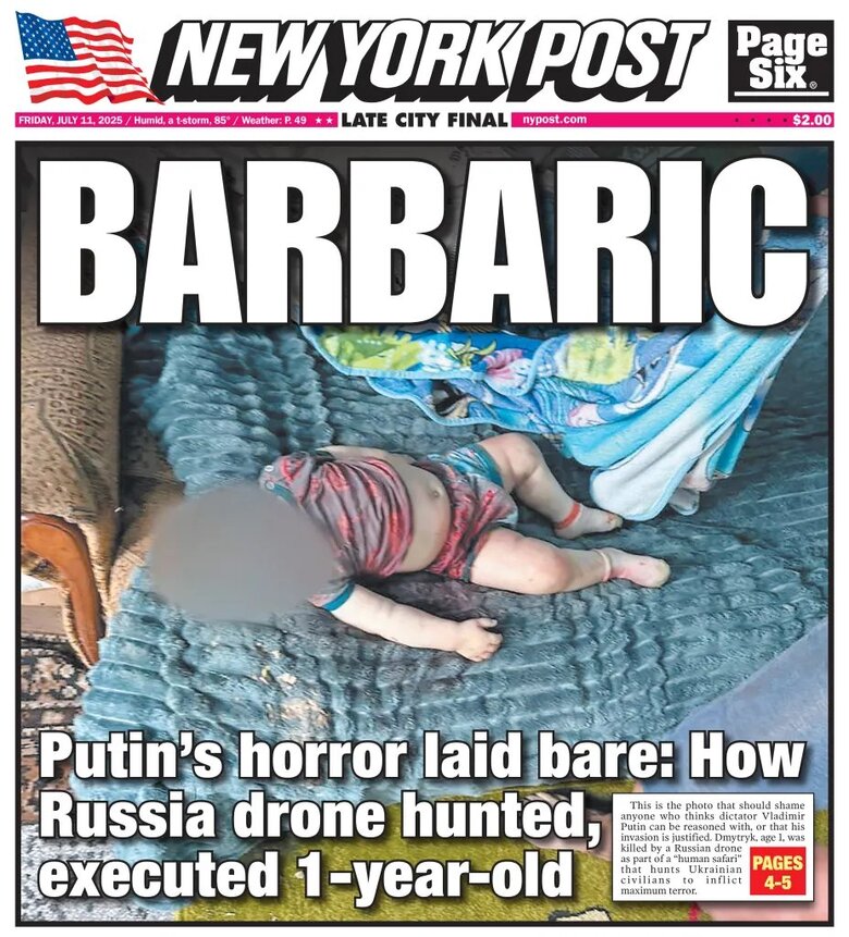 New York Post розмістило на обкладинці фото вбитого росіянами хлопчика