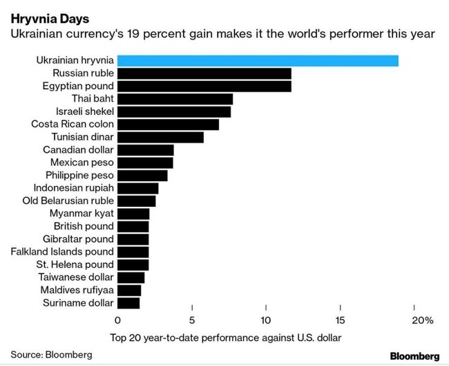 Гривня возглавила рейтинг мировых валют по темпам укрепления, – Bloomberg 01