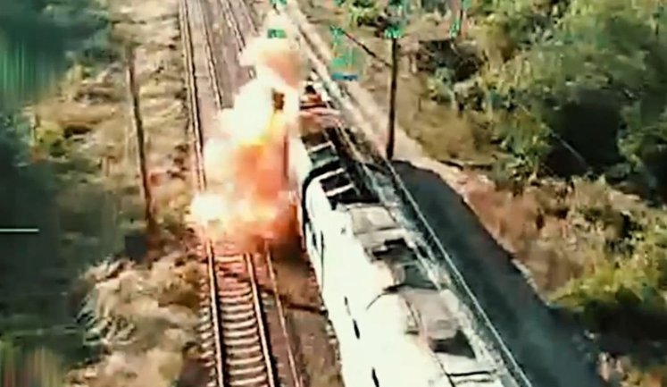 Aircraft-type drone struck locomotive of occupiers’ freight train. VIDEO