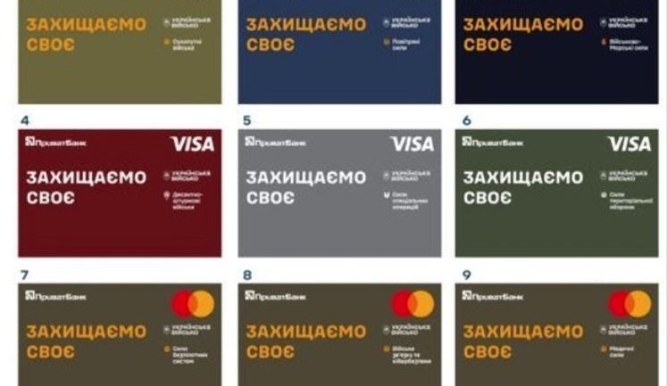 До дня ЗСУ: "ПриватБанк" спільно із Міноборони запускає спеціальні скіни для карток з символами видів та родів військ. ФОТО