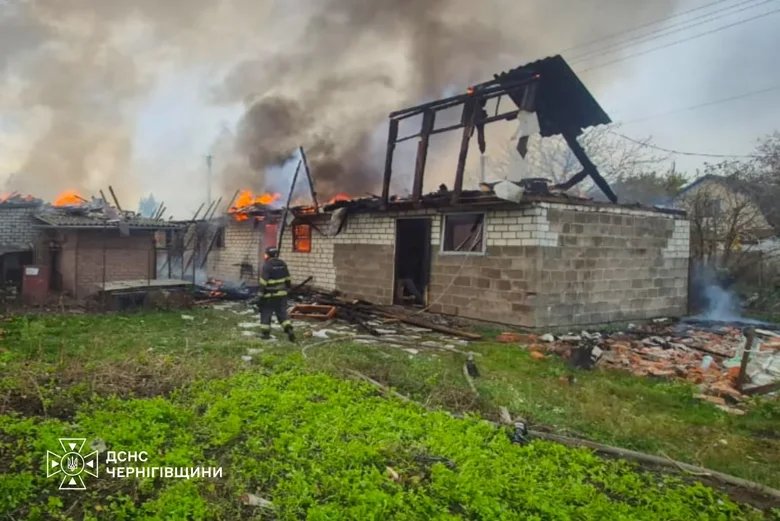 In Chernihiv Oblast, following Russian strikes, emergency services extinguished the fires: three people were injured