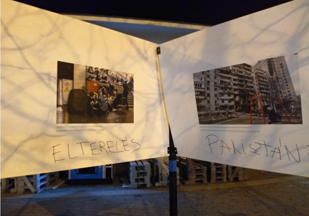 Vandals in Budapest painted exhibition about war in Ukraine 01
