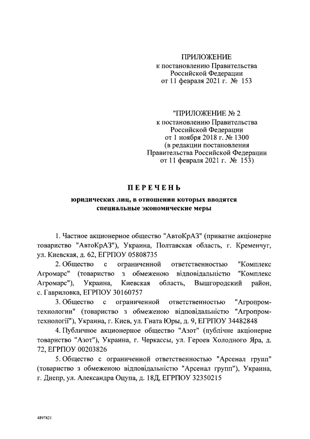 Росія розширила список українських компаній, які підпадають під санкції 02