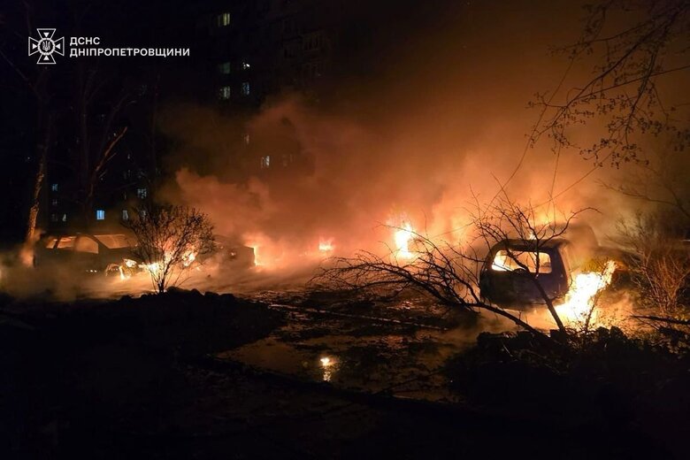 Fire after the attack on Dnipro