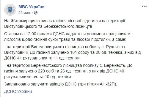 Для тушения пожаров на Житомирщине планируют привлечь авиацию ГСЧС, - МВД 01
