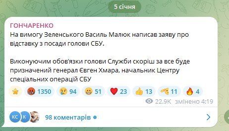 Гончаренко про відставку Малюка