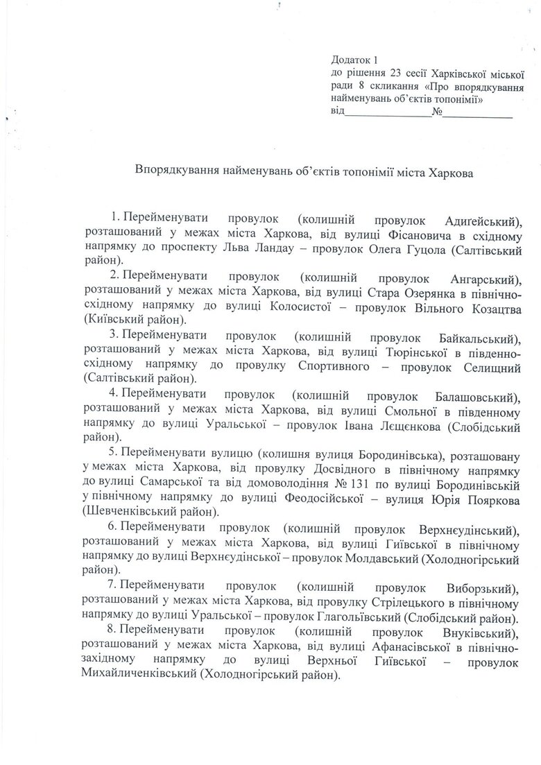 У Харкові перейменували вулиці