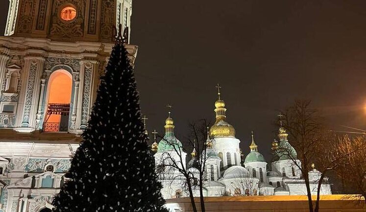 На Софийской площади в Киеве установили новогоднюю елку. ФОТО