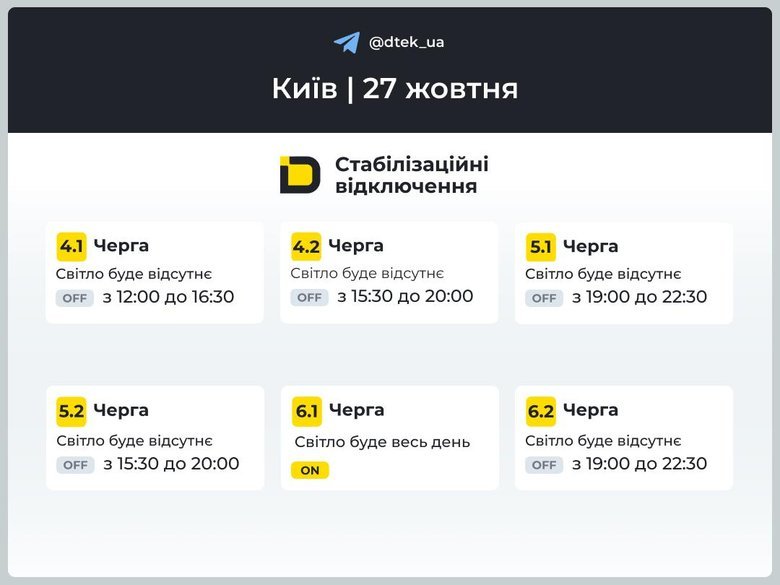 Відключення світла 27 жовтня. Що відомо?