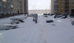 Рекордные сугробы на Троещине в Киеве:машины погребены под двухметровым снегом. ФОТО