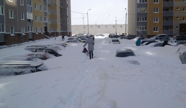 Рекордные сугробы на Троещине в Киеве:машины погребены под двухметровым снегом. ФОТО