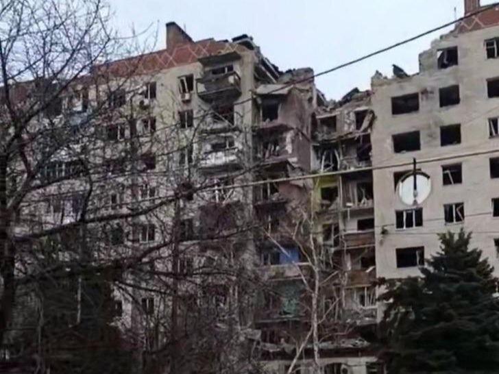 A building destroyed by Russian shelling in the Donetsk region
