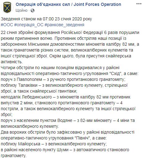 Один украинский воин погиб, один - ранен. За минувшие сутки - 6 вражеских обстрелов, - штаб ОС 01 Один украинский воин погиб, один - ранен. За минувшие сутки - 6 вражеских обстрелов, - штаб ОС 01